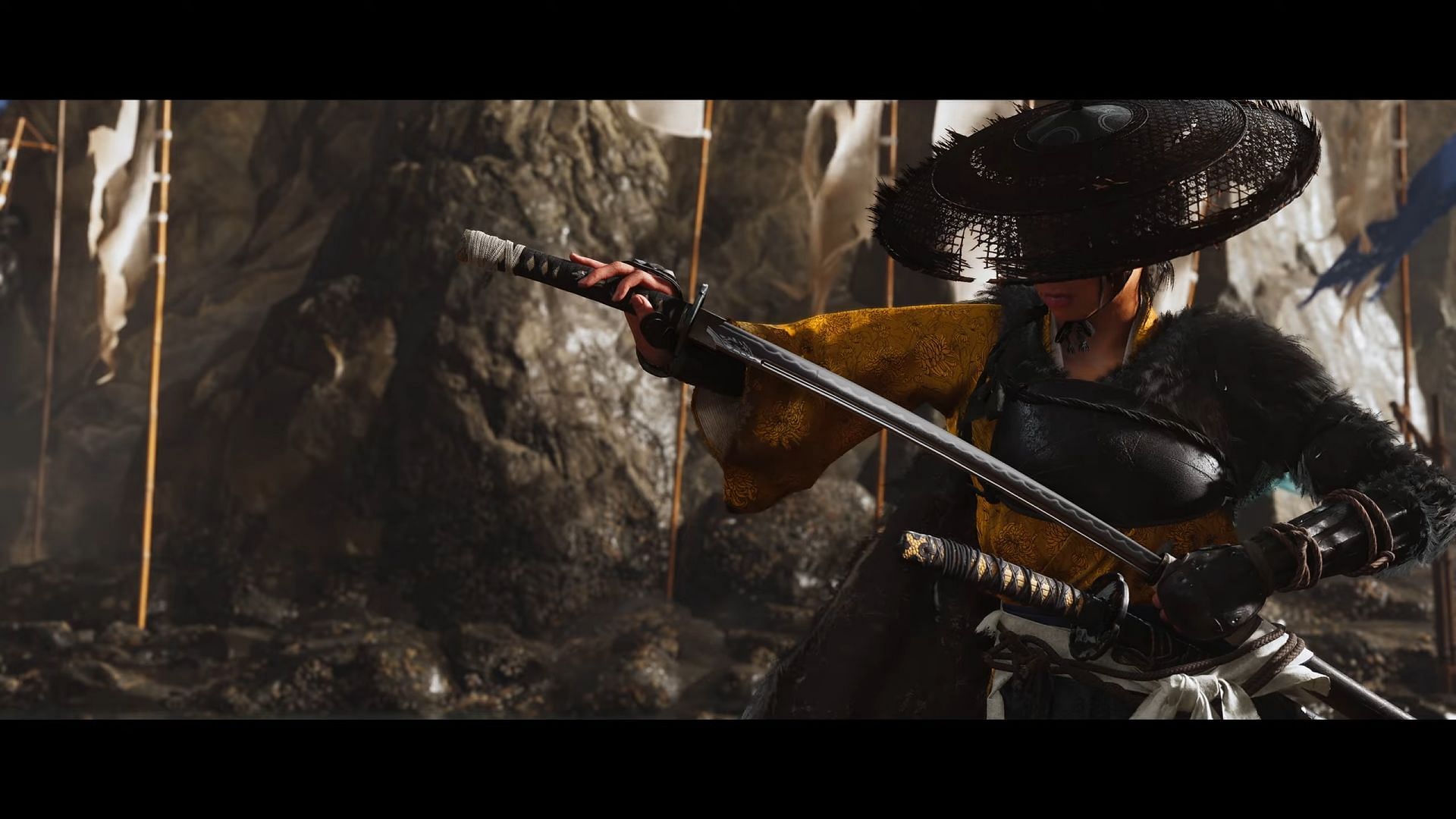 Atsu can use different weapons in Ghost of Yotei (Image via Youtube.com/@PlayStation)